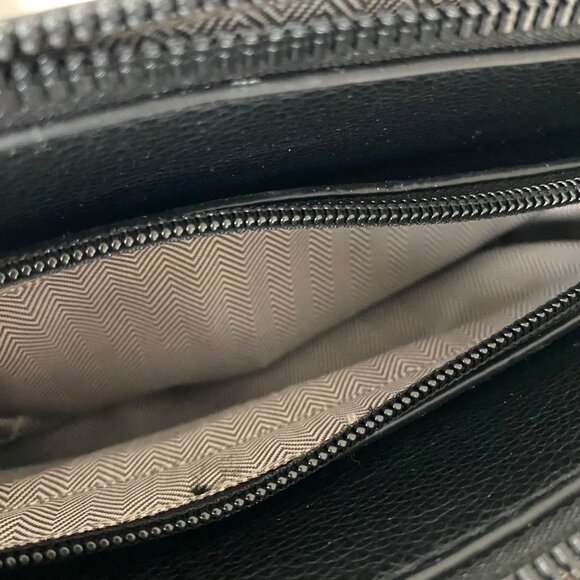 Small Black Leather Effect Crossbody Bag with Emblem & Wide Strap Neutral Travel - Picture 9 of 16